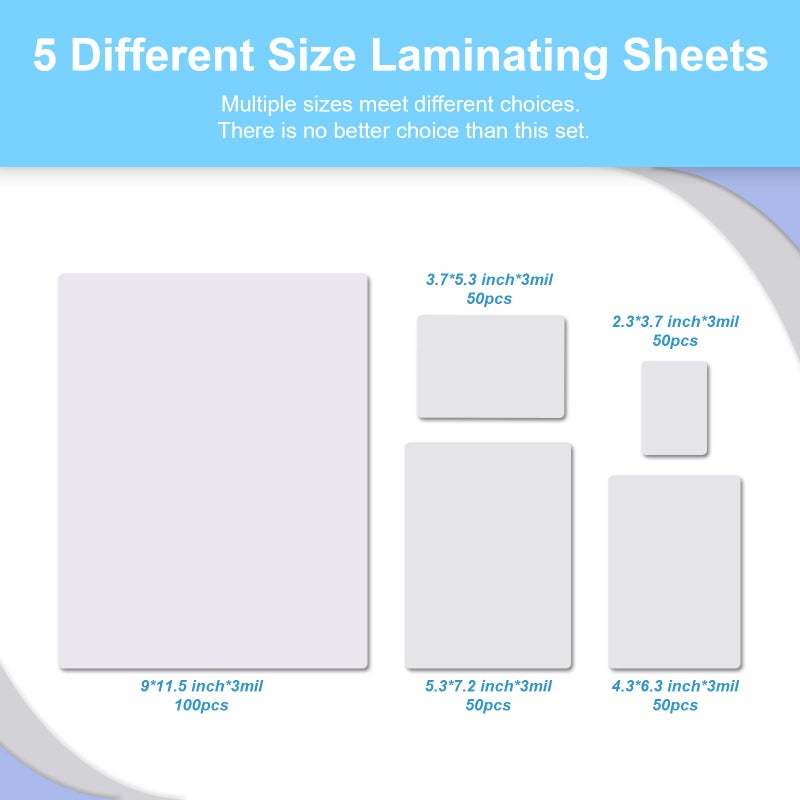 Eficentline 300 Pack 3 Mil Thermal Laminating Pouches, Plastic Laminating Sheets, 9 X 11.5 Inch, 5 X 7 Inch, 4 X 6 Inch, 3.7 X 5.3 Inch, 2.2 X 3.7 Inch For Letter, Photo, Note, Id Badge And Business Card Sizes - Image 2